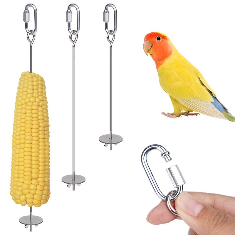 3pcs Parrot Fruit Fork Stainless Steel Bird Feeding Tool Cage Hanging Pet Feeding Supplies Fruit Bird Feeder Pet Parrot