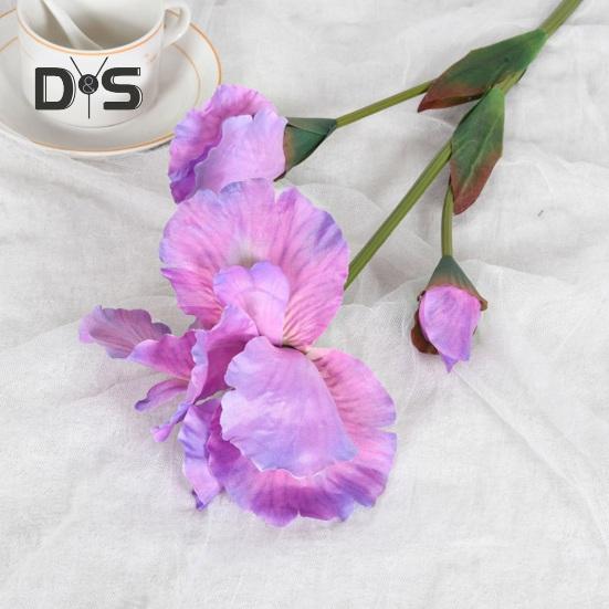 Artificial Iris Branch with Stem Green Leaves Home Wedding Party Faux Flower Floral Arrangement Indoor Outdoor Decoration Photo Props