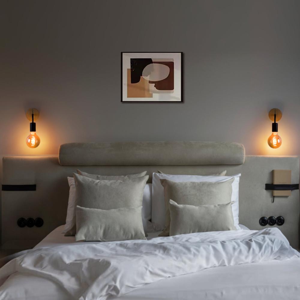 Retro Wood Wall Lamp E27 Vintage Loft Industrial Decoration Sconce Bedside Wall Light Fixture Indoor Lighting Bedroom luminaire