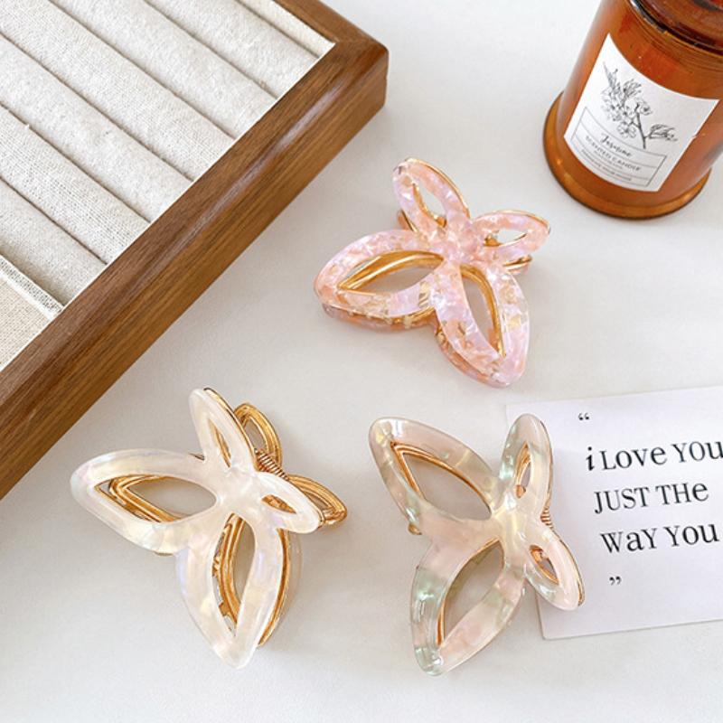 Sweet Butterfly Hollow Hair Claws for Women Girls Elegant Hairpins Shark Clips Acetate Metal Barrettes Fashion Hair Accessories