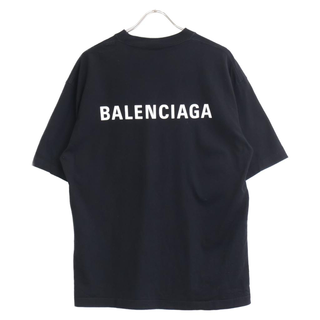 Balenciaga 612966 Unisex Logo Crew Neck T-Shirt Tops S blackUsed
