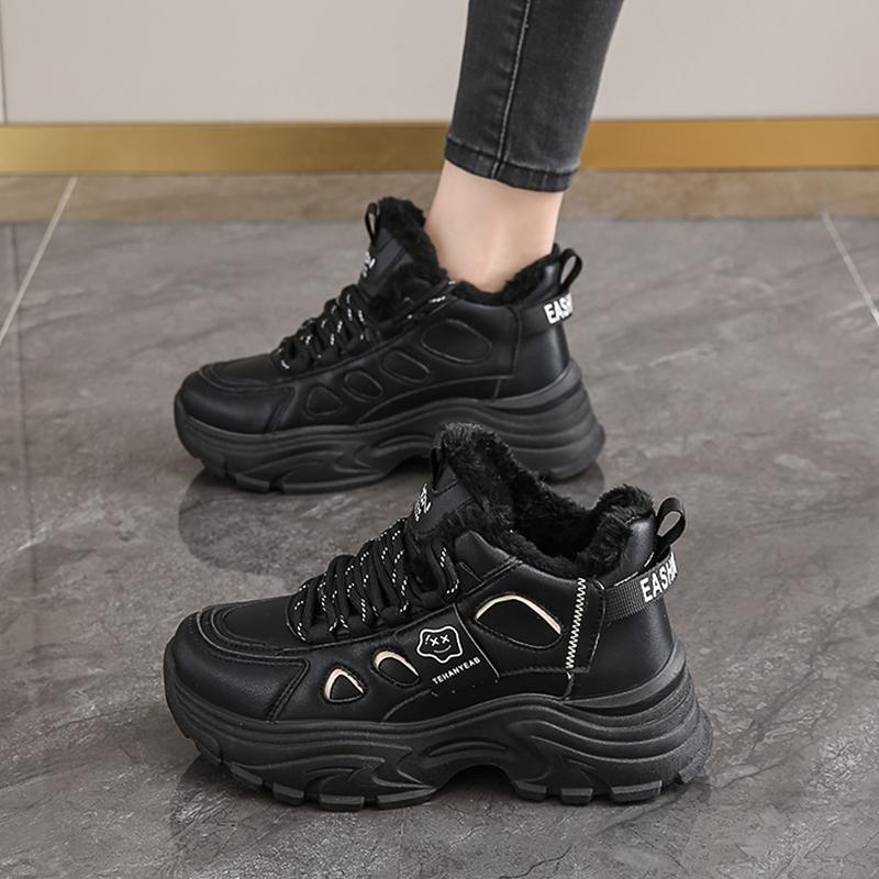 Small Size Platform Dad Shoes, Winter New Velvet Two Cotton Shoes, High-top Sneakers
