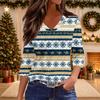 Women's Christmas Print V-Neck Three-Quarter Sleeve Casual Loose Fit Shirt