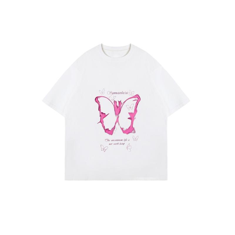 Oversized T Shirt Black Romanticism Butterfly Print With Inspirational Quote Casual Streetwear For Women