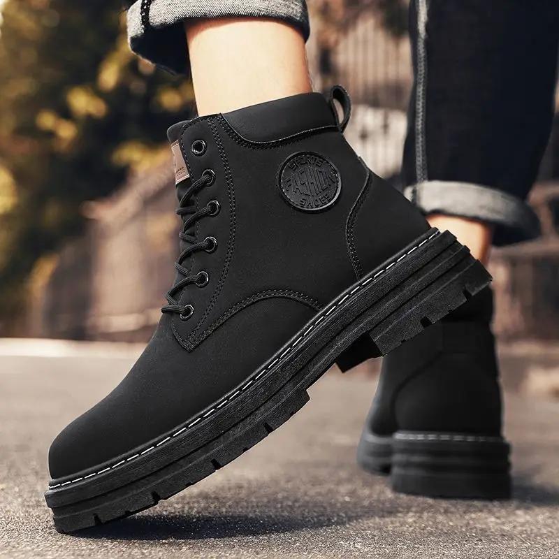 

Fashion Solid Color Platform Leather Shoes for Men Thick Sole New In Designer Common Social Man Casual Boots Luxury Sale Size 45 Pu On 39