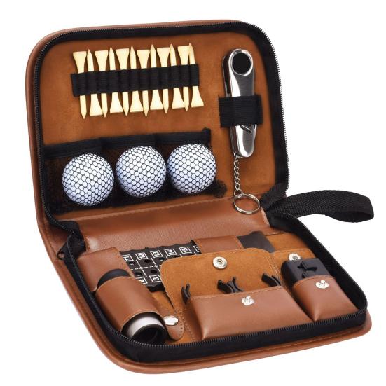 Golf Tools Case Multi-functional Golf Accessories Organizer Bag Faux Leather Large Capacity Golf Ball Tee Rangefinder Brush Holder Pouch