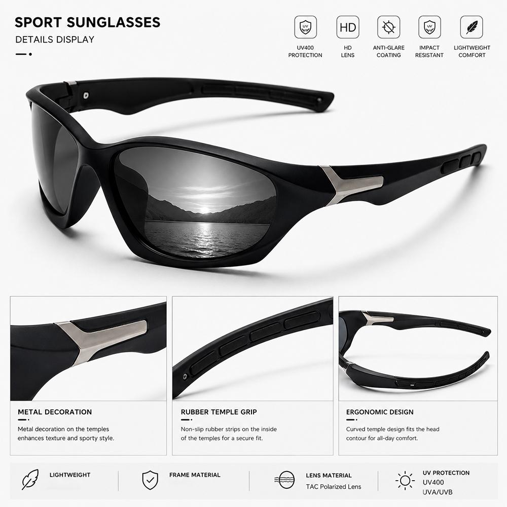 Polarized Sports Sunglasses for Men UV400 Driving Fishing Cycling Sunglasses Lightweight Outdoor Running Shades Eyewear