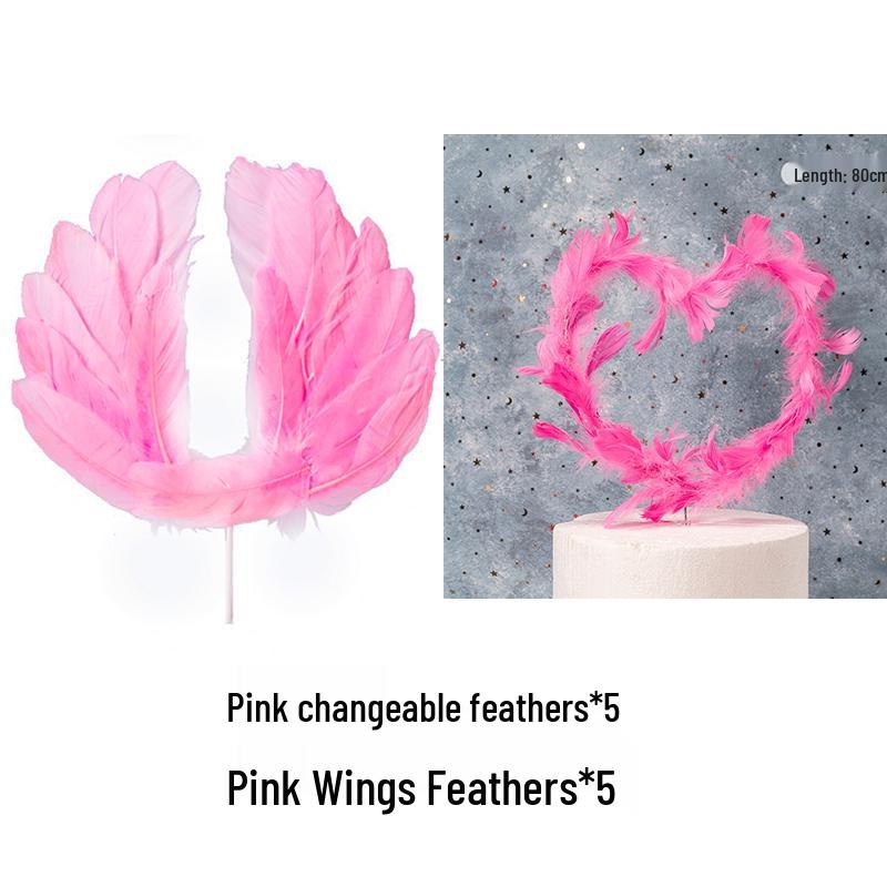 Angel Wing Feather Cake Toppers with Wire Heart String Lights