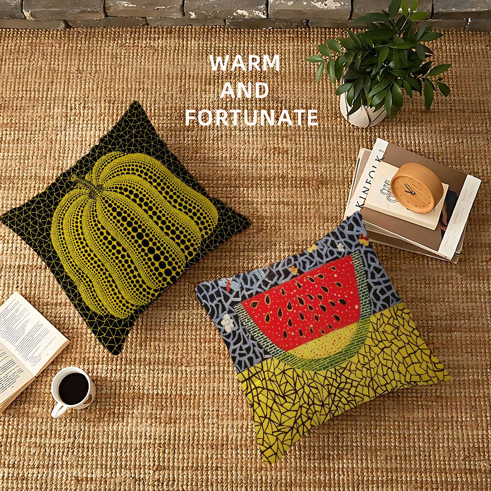 Yellow Dots Yayoi Kusama Pillow Covers Cartoon Sofa Decorative Home Double-Sided Printing Short Plush Cute Cushion Cover
