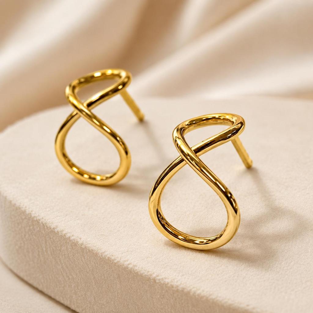 Trendy Gold Curve Figure-Eight Stainless Steel Stud Earrings