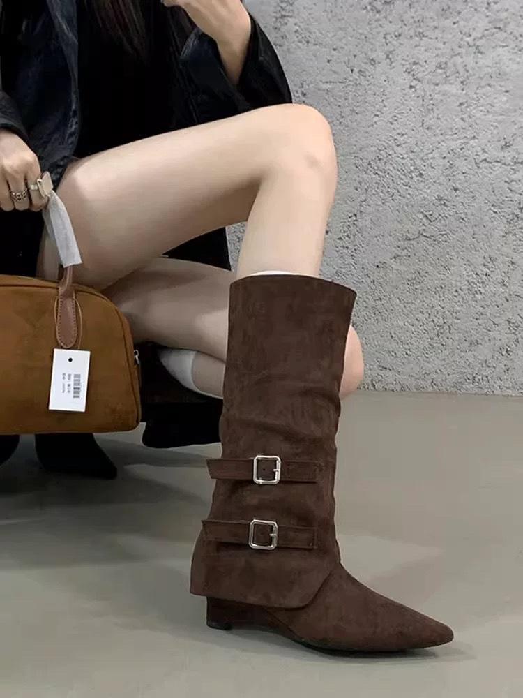 High Heel Pointed Brown Boots Medium Knight Boots Women's Shoes 2025 Spring Autumn Winter Pant Pants Boots Long Boots Retro Long Boots