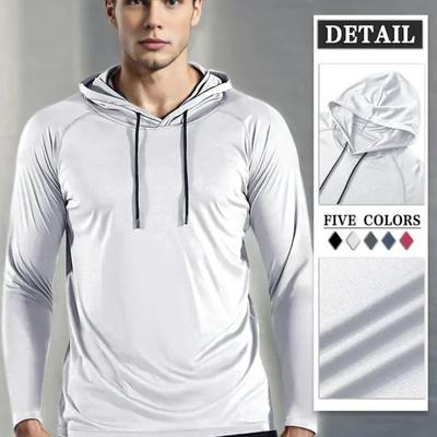 Men Athletic Hoodie Quick Dry Hooded Fitness Top Slim Fit Long Sleeve Workout Pullover Running Shirt for Gym Jogging Training
