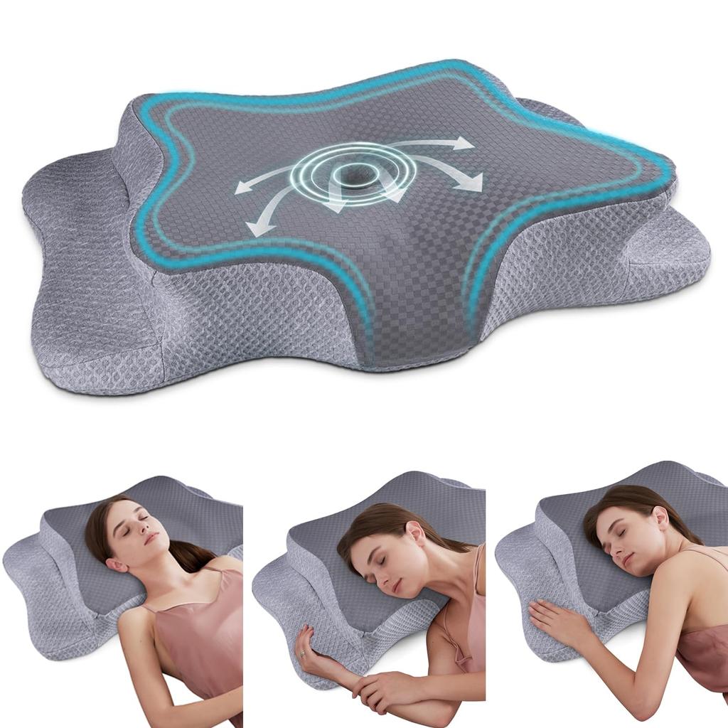 CHxxy Pillow for Neck Pain Ergonomic Side Sleeper Pillow with Removable for Adults Relief, Cover, Breathable, Gray,