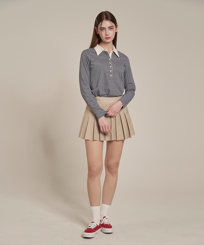 Iteoneolmomeonteu Striped Button Collar T-Shirt _ Navy