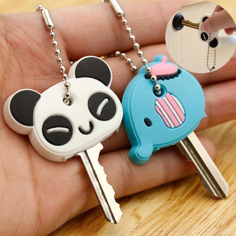 1Pcs Creative Lovely Chain Keyring Cartoon Elephant Panda Head Cover Top Cap Key