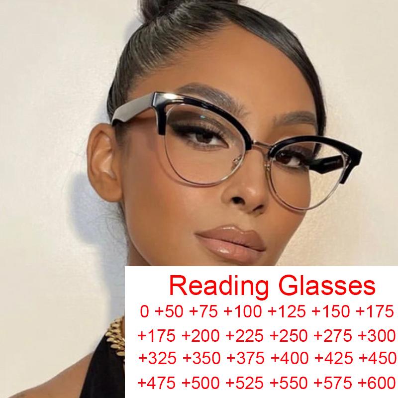 New Cat Eye Half Frame Anti Blue Light Reading Glasses Women Fashion Luxury Brand Ladies Flexible Optical Eyewear