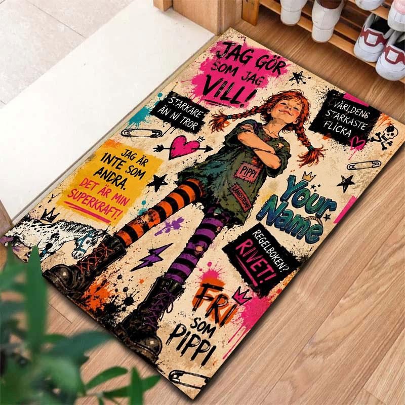 Pippi Longstocking Custom Name Carpet Rug for Living Room Bedroom Home Sofa Decoration,Kids play Non-slip Floor Mat