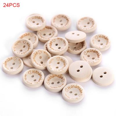 Bottoni in legno intagliati a mano con cuore d'amore da 15 mm, 24 pezzi/borsa