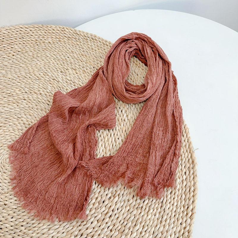 Retro autumn and winter versatile solid color cotton scarf winter unisex long wrinkled warm shawls scarves