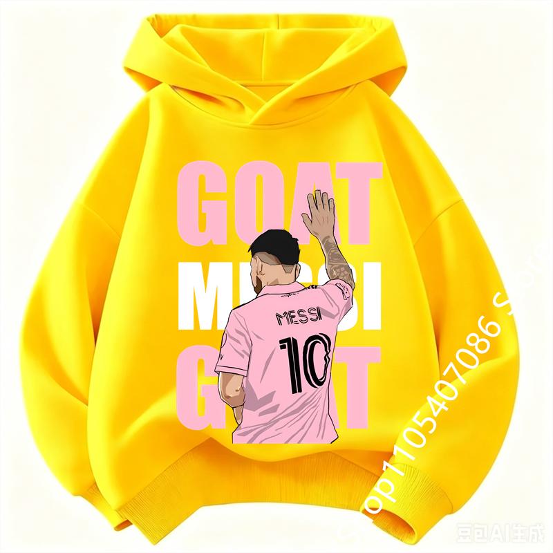 Football Star Cartoon Print Autumn/Winter Coat Messi Children's Hooded Sweatshirt Boys' Sports Shirt Girls' Casual Top