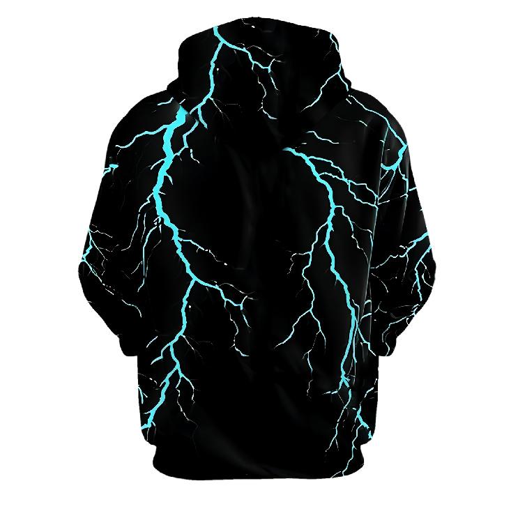 Men 3D Lightning Print Hoodie Casual Sports Knit Sweatshirt With Drawstring Pockets for Spring Autumn Winter