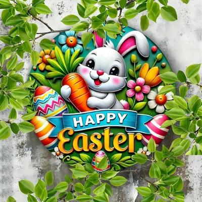 Easter Bunny Metal Sign Waterproof Rust Resistant Wall Art Indoor Outdoor Home Decor