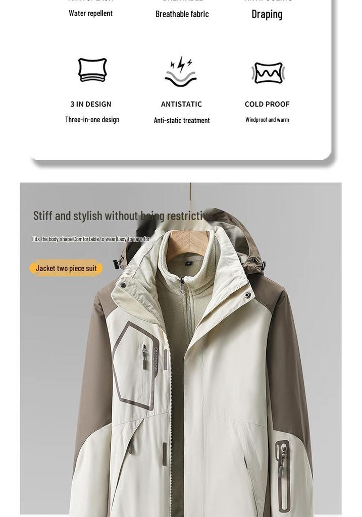 Unisex 3-in-1 Outdoor Climbing Suit for Tibet: Waterproof, Windproof Jacket with Removable Fleece Liner