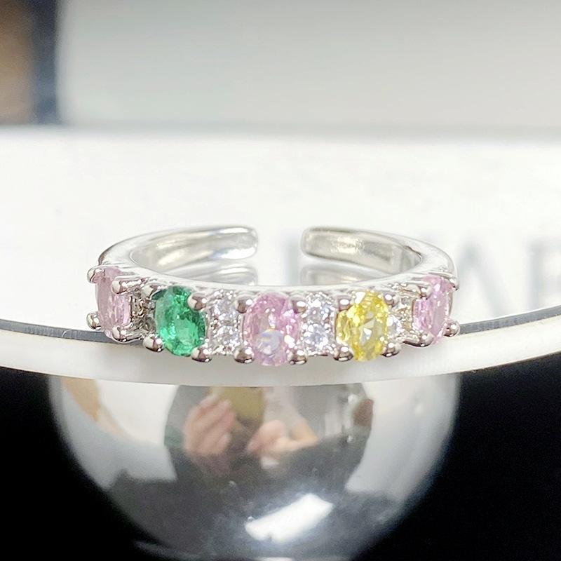[Rainbow Ring] Colored Zircon Personalized Flower Row Diamond Ring Exquisite High-End Sense Stacking Wearing Colored Treasure Ring Woman