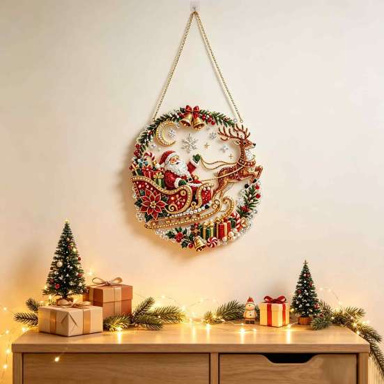 Seasonal Party Hanging Decor Xmas Snowman Ornament, Round Acrylic Santa Reindeer Holiday Office Ornaments Christmas Door Sign for Festive Window Wall