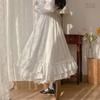 Skirts Womens Hepburn Style Black White Long Skirt Japanese Solid Color Double Layer Vintage French Ruffled A-line Skirts