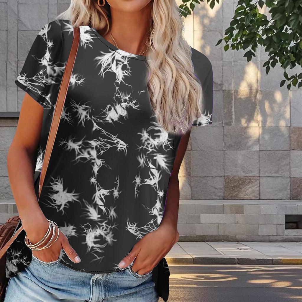 Damen Sommer T-Shirt Weiß Wolken Print Retro Mode Kurzarm T-Shirts Lässig Bedruckte Oberteile