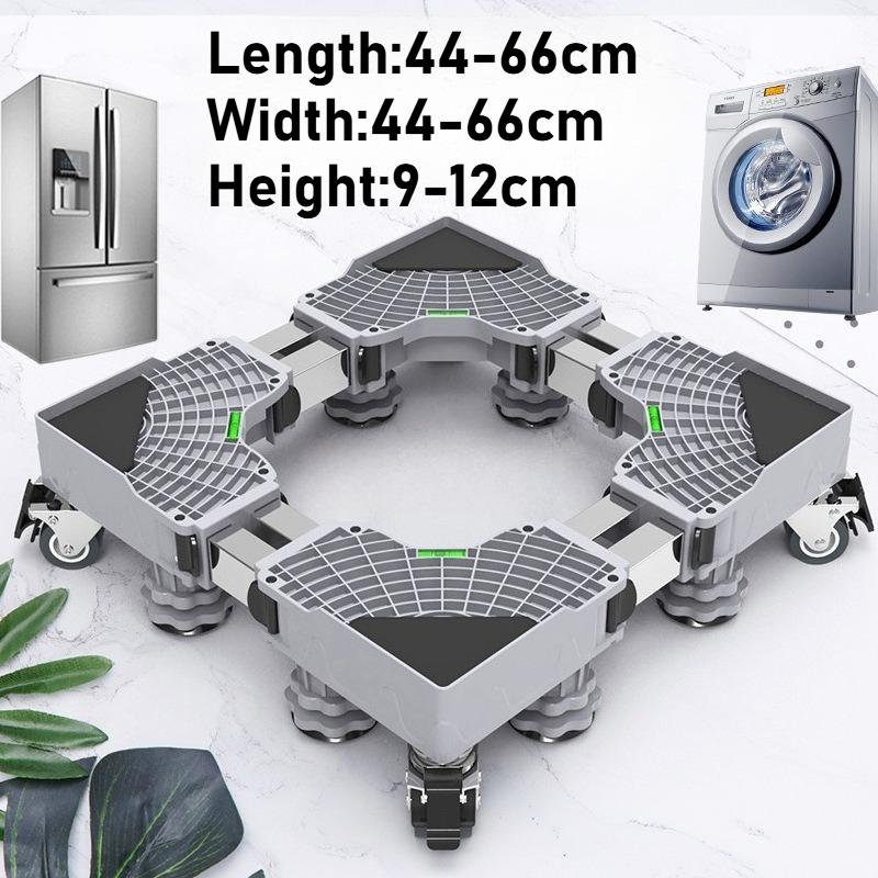Κινητή Βάση με 4 Δίδυμους Τροχούς που Κλειδώνουν και 4/8 Ισχυρά Πόδια 44-66 εκ. Κινητό Καρότσι Μεταφοράς Επίπλων Ρυθμιζόμενη Βάση για Ψυγείο Πλυντήριο Ρούχων