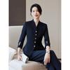 Women's 2025 Red Collarless Suit Jacket Set - New Style Salon Workwear for Professional Elegance