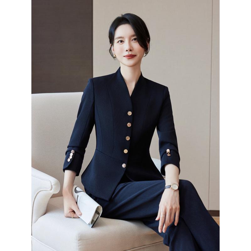 Women's 2025 Red Collarless Suit Jacket Set - New Style Salon Workwear for Professional Elegance