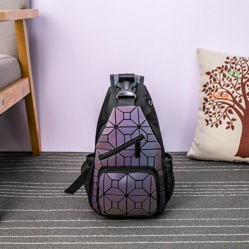 Luminous Bag Women Geometric Laser Backpack Quilted Shoulder Bags Hologram Laser Plain Chest Bag