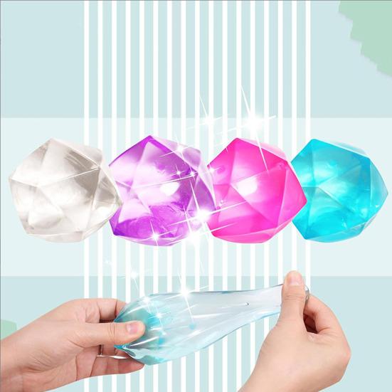 4Pcs Stress Cube Fidget Toy Slow Rebound TPR Anxiety Relief Rhinestone Squeeze Ball Toy Clear Ice Squishes Sensory Toy Kids Teens Adults Gift