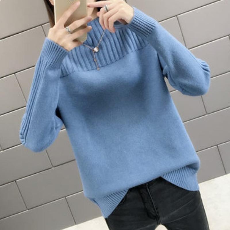 

Осень Зима Водолазка Пуловер Женский Свитер Новая Мода Длинный Рукав Базовые Повседневные Топы Женский Элегантный Однотонный Свободный Наряд One Size
