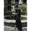 Hungerlababy/26Ss Black Elegant Floral Suspender Dress with Waist-Cinching Slimming Effect, Long Dress for Seaside Vacation