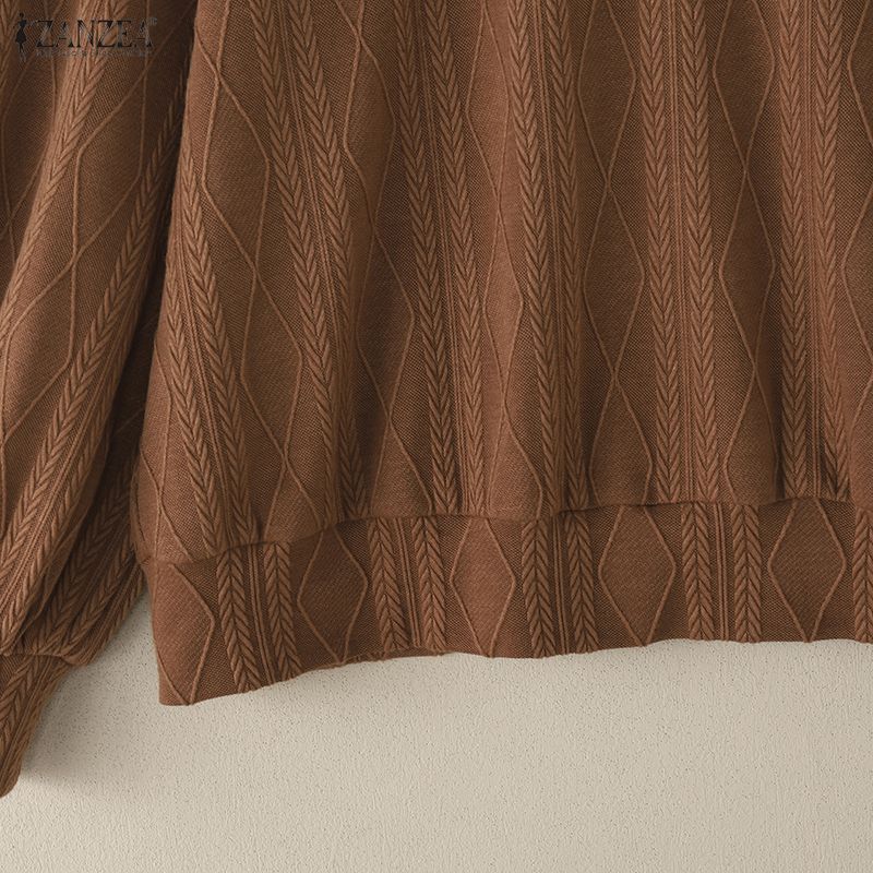 ZANZEA Women Casual Round Neck Long Sleeve Loose Pullover Blouse