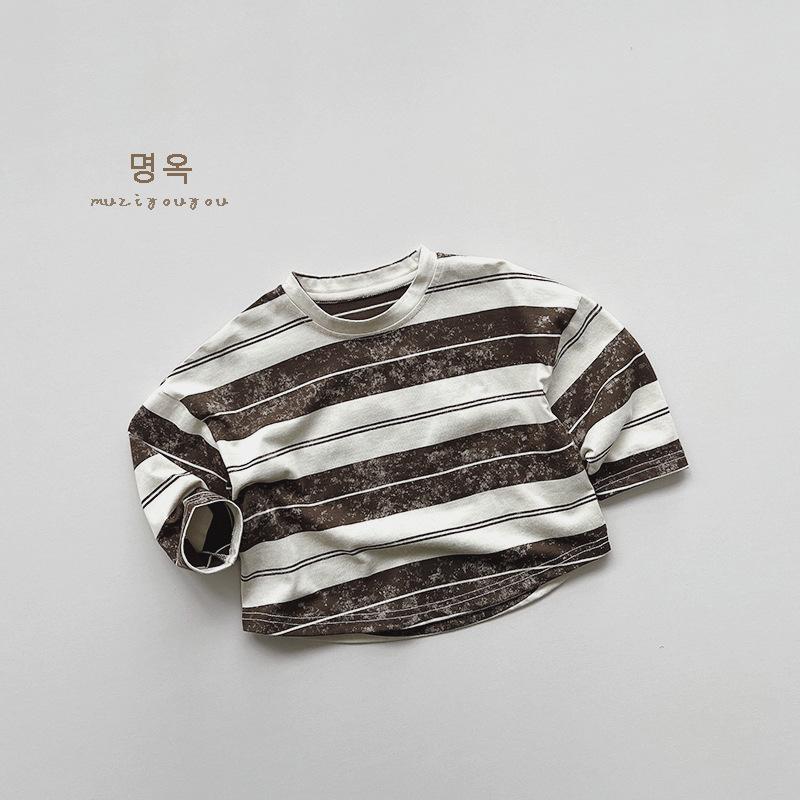 Vintage Striped Kids Long Sleeve T Shirt Unisex Children Korean Casual Top