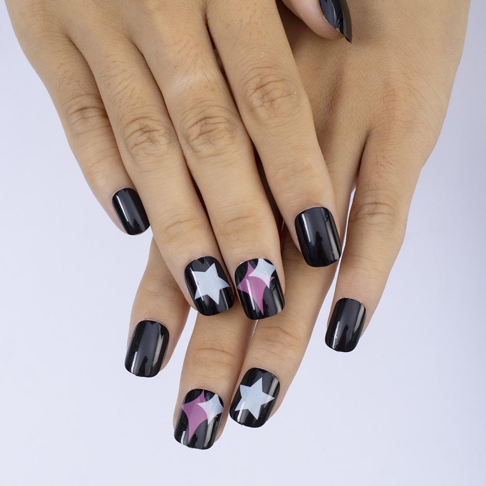 Black and Purple Starry Nail Art Stickers - Wearable Finished False Nail Tips