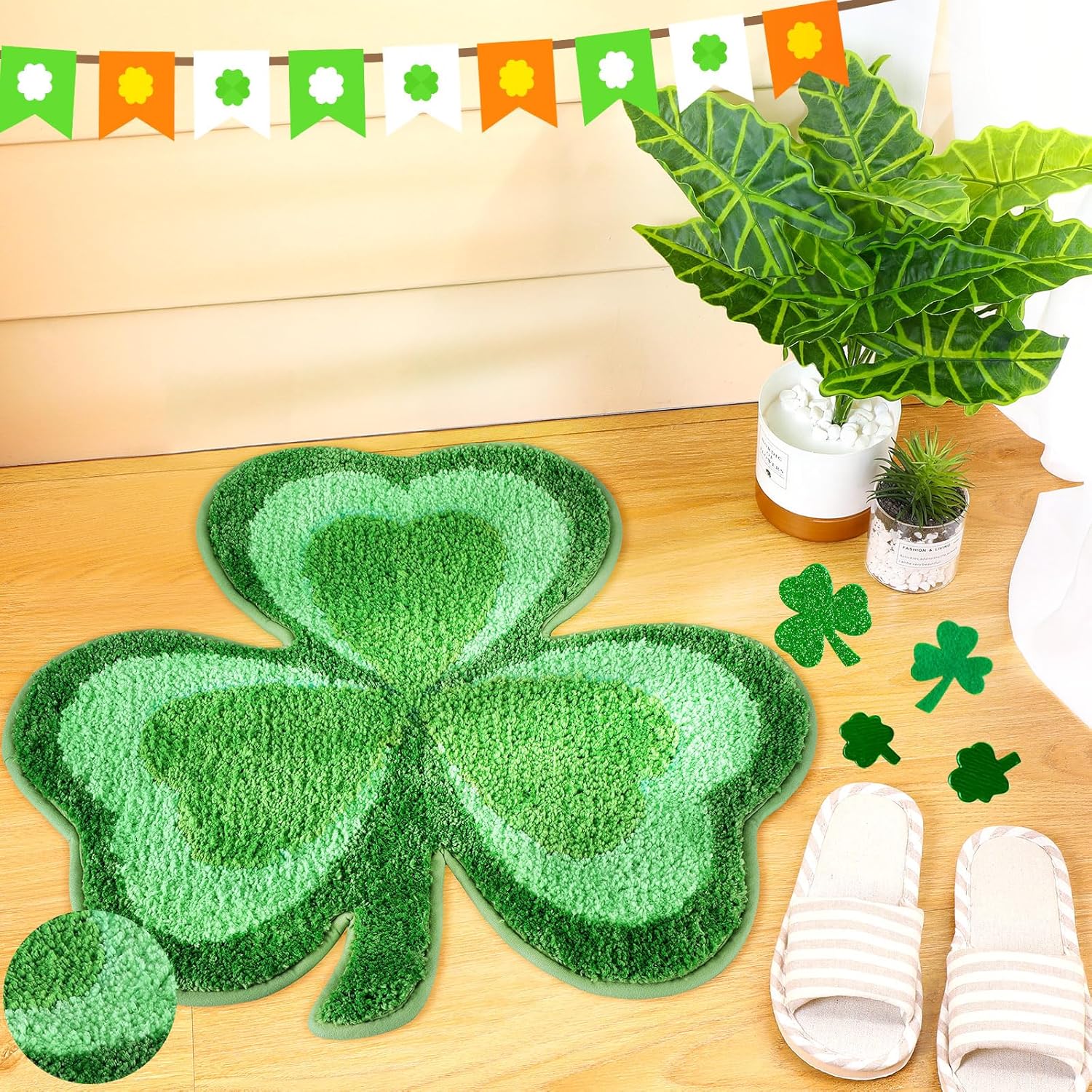 Cindeer St Patricks Day Shamrock Bathroom Rugs Lucky Shamrocks Clover Decorative Doormat Washable Kitchen Rugs Comfort Nonslip Doormats Rug Shower