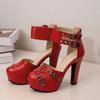 High Heels Women's Sandals Summer Shoes Platform 2025 Ankle Strap Black Red Pumps Wedding Dance Party Shoes Ladies Large Size