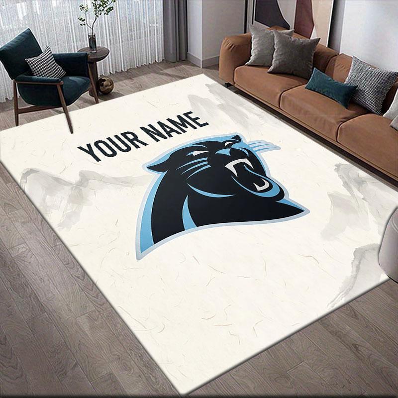 Custom Name,Carolina Panthers Home Sofa Decoration for Living Room & Bedroom, Non‑Slip Play Flannel Floor Mat for Game Room