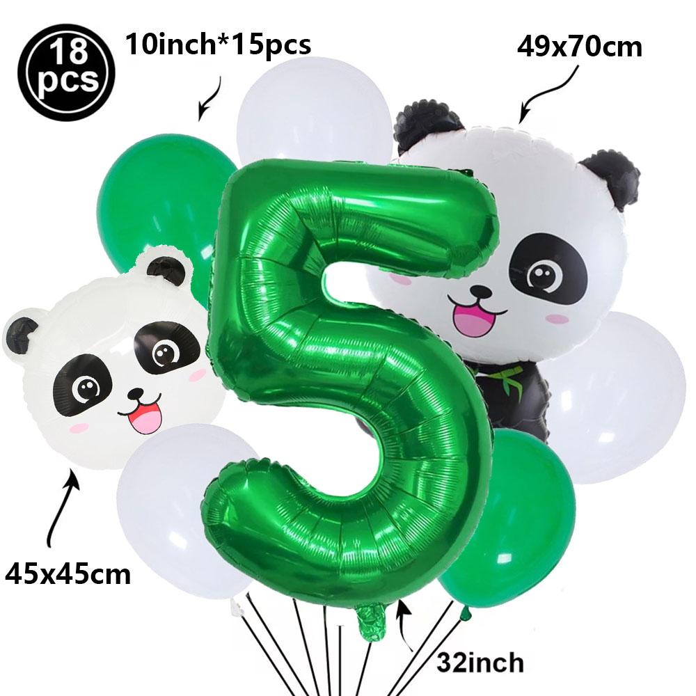 Cartoon Panda Animal Green 32inch Foil Number Balloon Set Children Birthday Party DIY Decoration Baby Shower Kids Animal Balloon