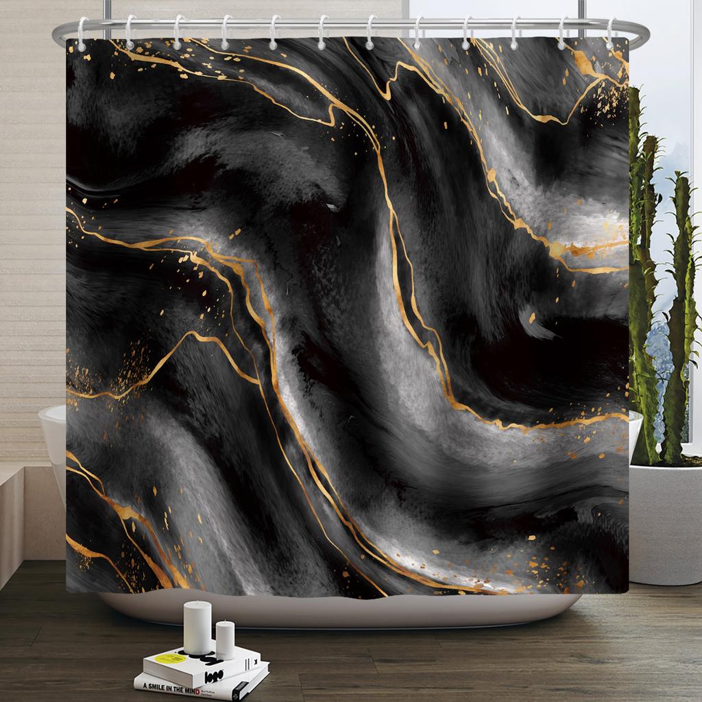 Black Gold Marble Shower Curtains For Bathroom Abstract Golden Modern Luxury Shower Curtain Waterproof Fabric With Hooks