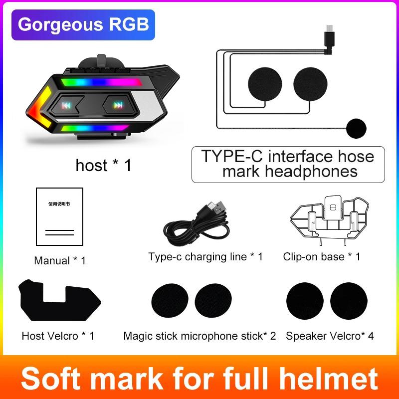 

C10 Motorcycle Helmet Bluetooth Headset BT5.4 Handsfree Call Wireless Noise Reduction Waterproof Headphone with RGB Light