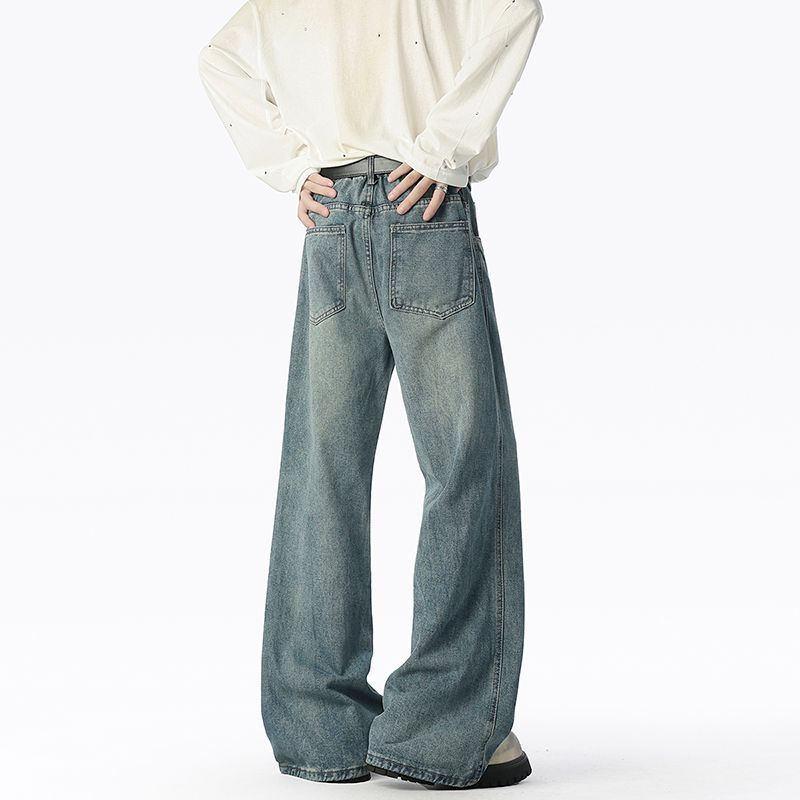 Minger | American high street trendy brand micro-pull jeans men's autumn new loose wide-leg drape trousers