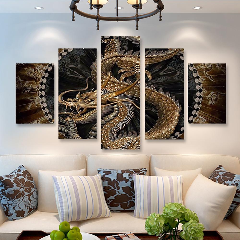 Fashion 5pcs Animal Dragon Modern Home Wall Decor CanvasPicture Art HD Print Painting On Canvas for Living Room No Framed