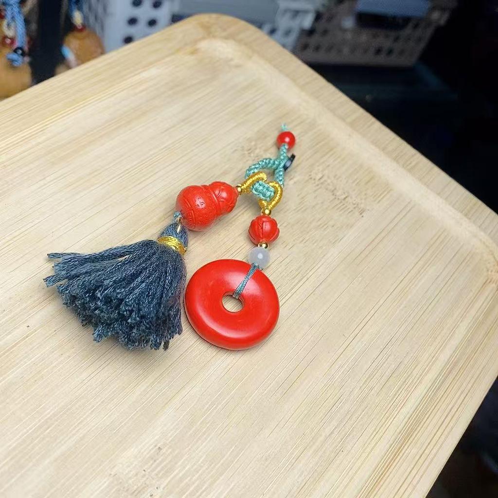 Cinnabar Red Peace Gourd Keychain - Elegant Unisex Fashion Accessory